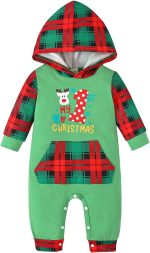 Noubeau My First Christmas Baby Girl Boy Outfit Car Truck Long Sleeve Pocket Hooded Romper Jumpsuit Xmas One Piece Clothes